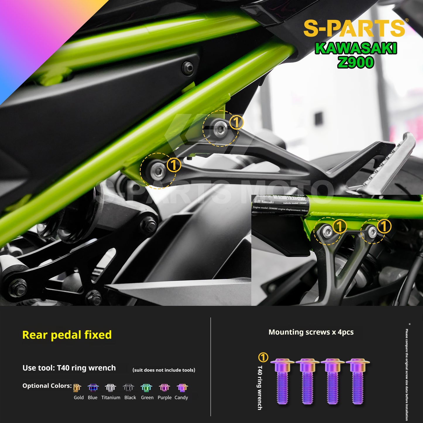 SPARTS TC4 Titanium Bolt Kit for Kawasaki Z900 2021 | Motorcycle Titanium Bolt Upgrade