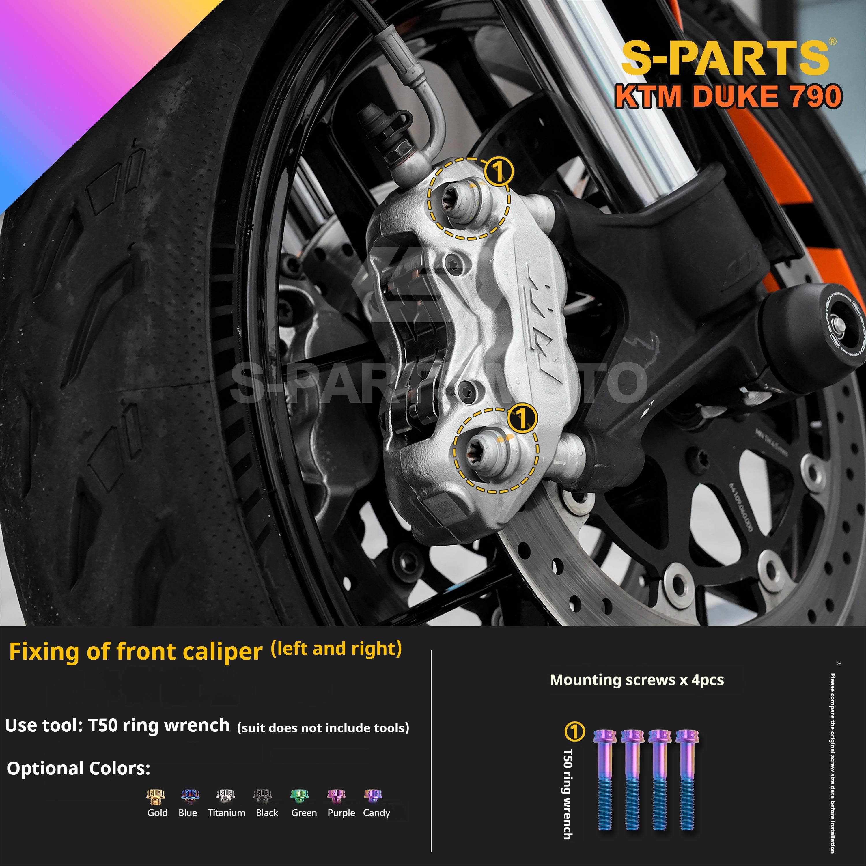 SPARTS Candy Color Titanium Bolt Kit for KTM DUKE 790 Disc Upgrade- Candy color