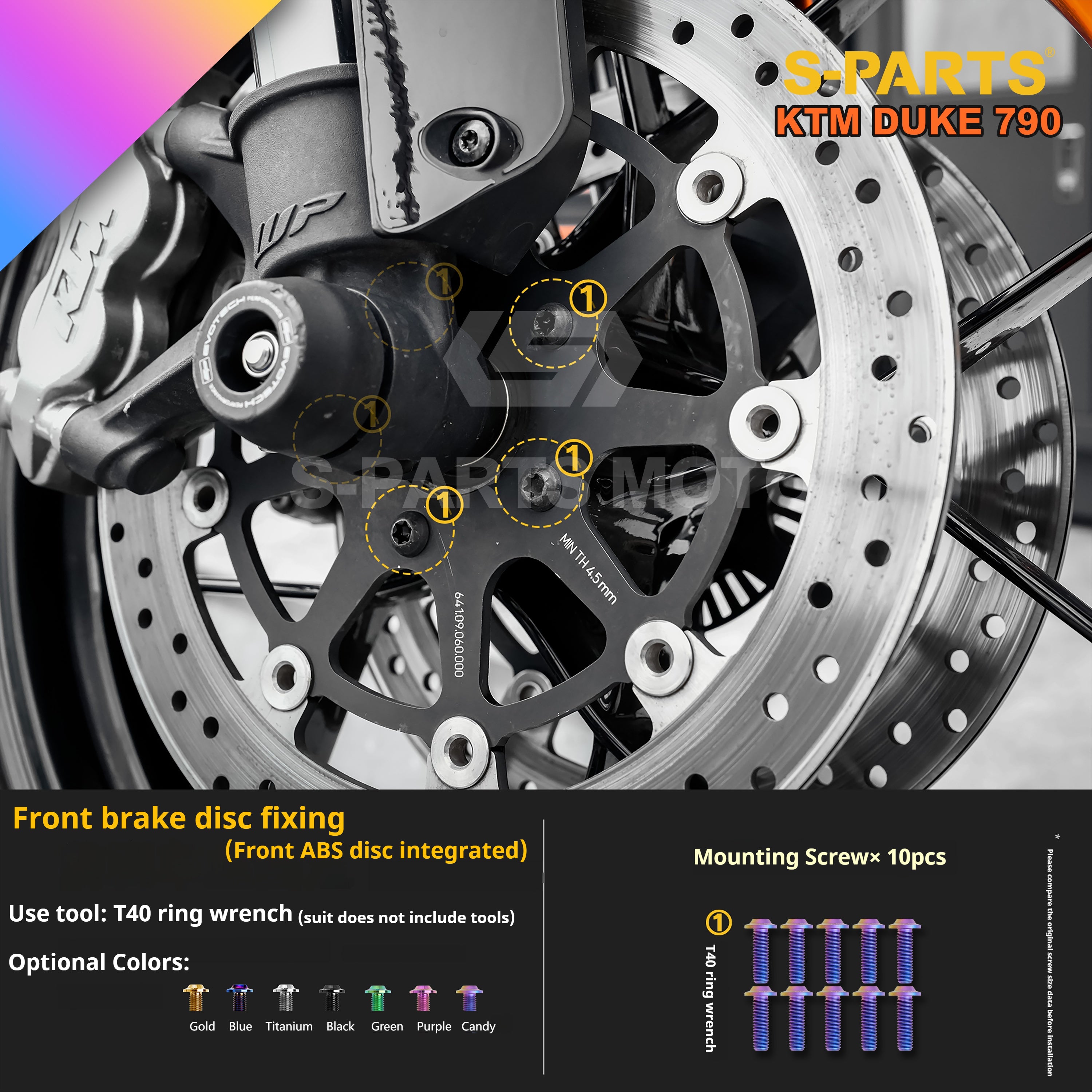 SPARTS Candy Color Titanium Bolt Kit for KTM DUKE 790 Disc Upgrade- Candy color