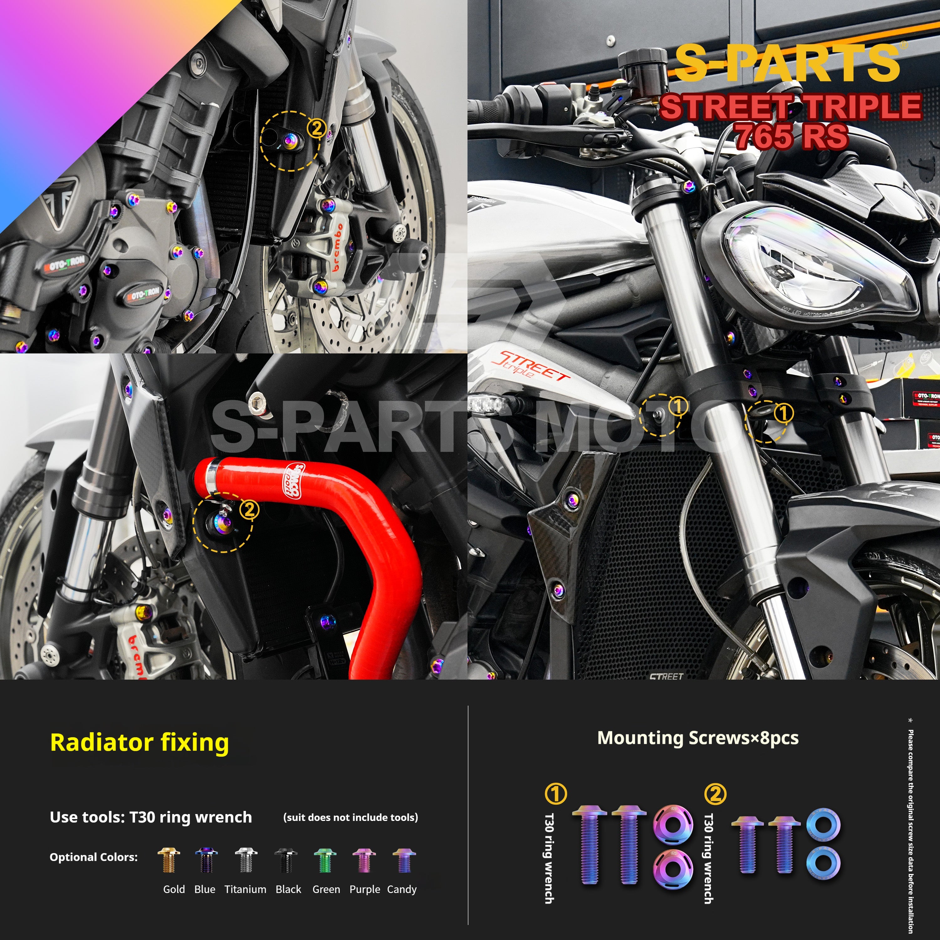 SPARTS Titanium Screw Set for Triumph Street Triple RS – Custom Candy Color & CNC Titanium Upgrade Kit