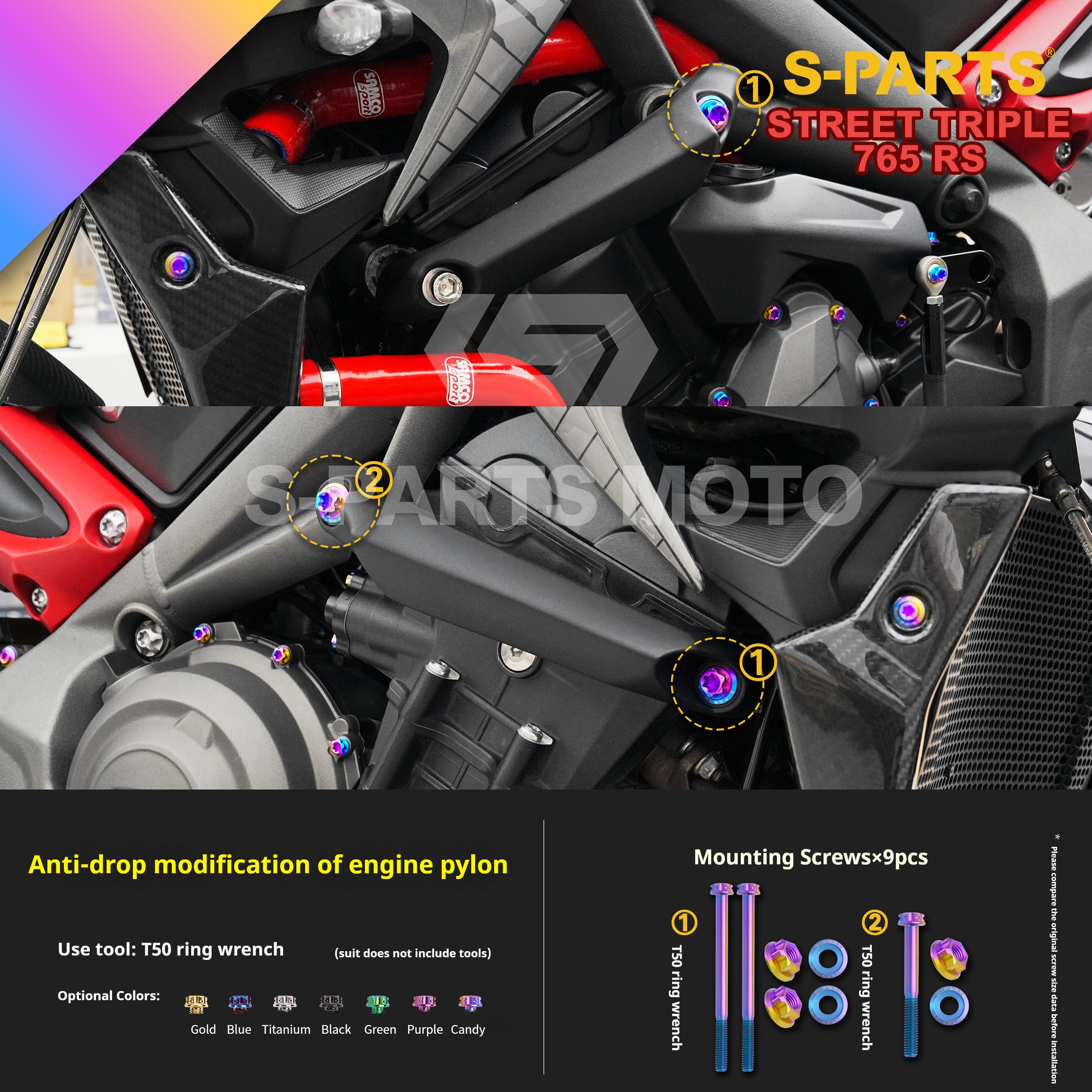 SPARTS Titanium Screw Set for Triumph Street Triple RS – Custom Candy Color & CNC Titanium Upgrade Kit