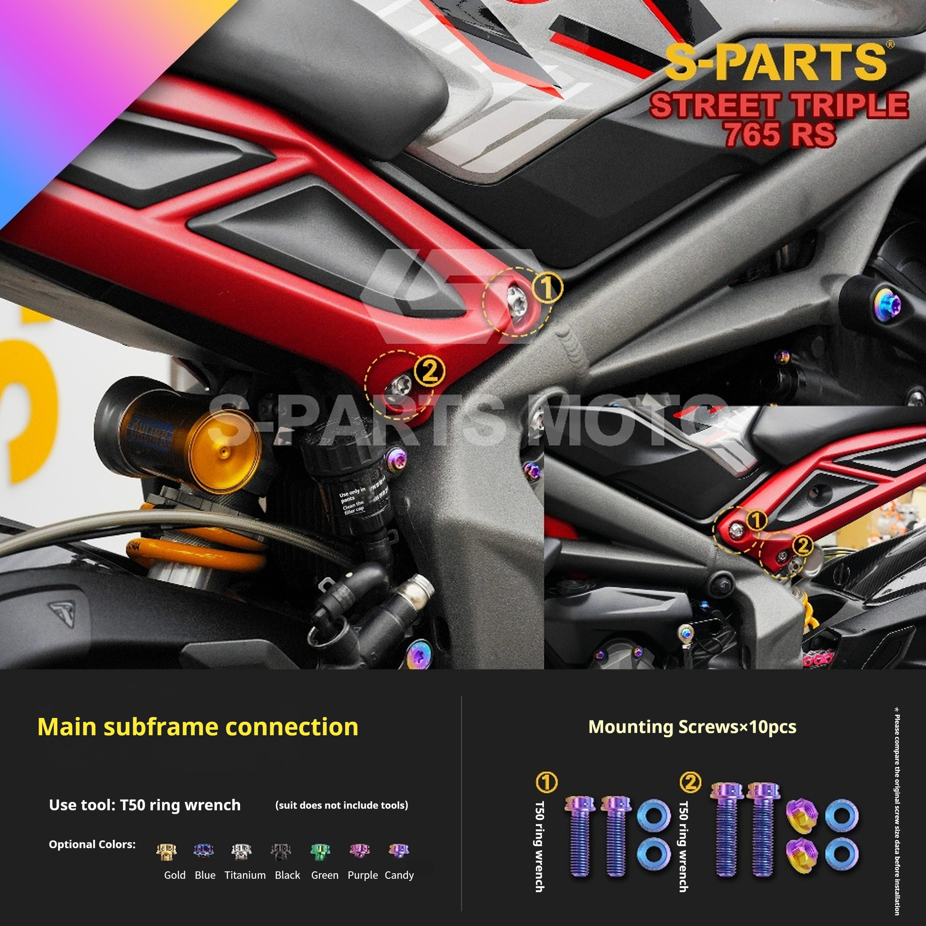 SPARTS Titanium Screw Set for Triumph Street Triple RS – Custom Candy Color & CNC Titanium Upgrade Kit