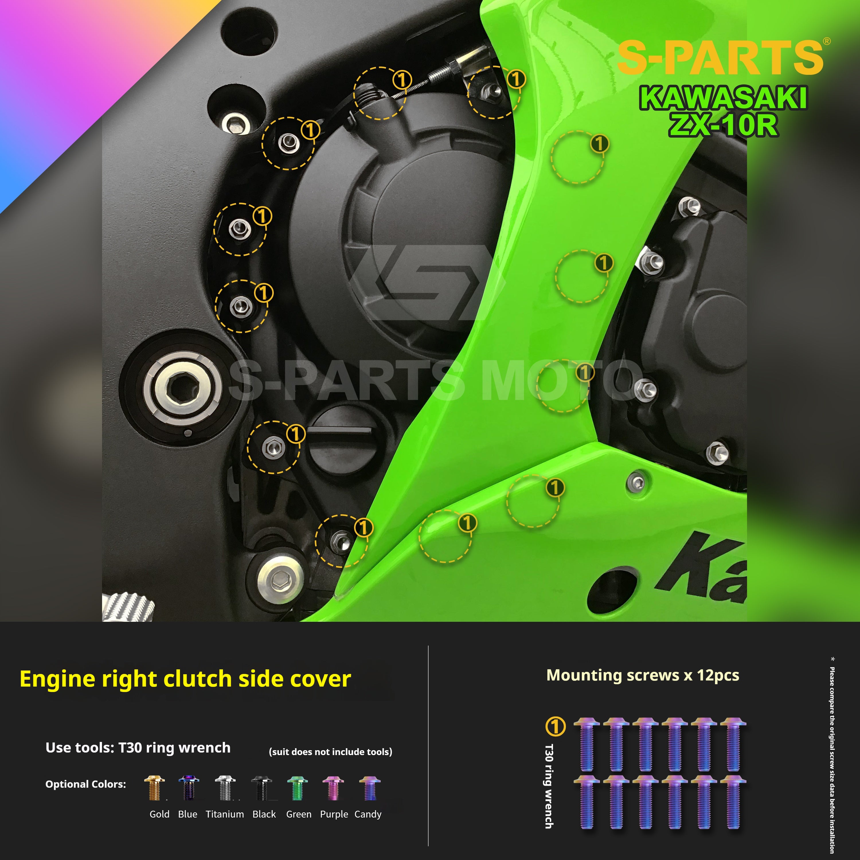 SPARTS Titanium Screw Set for Kawasaki ZX-10R 2023 – Custom Candy Color & CNC Titanium Upgrade Kit