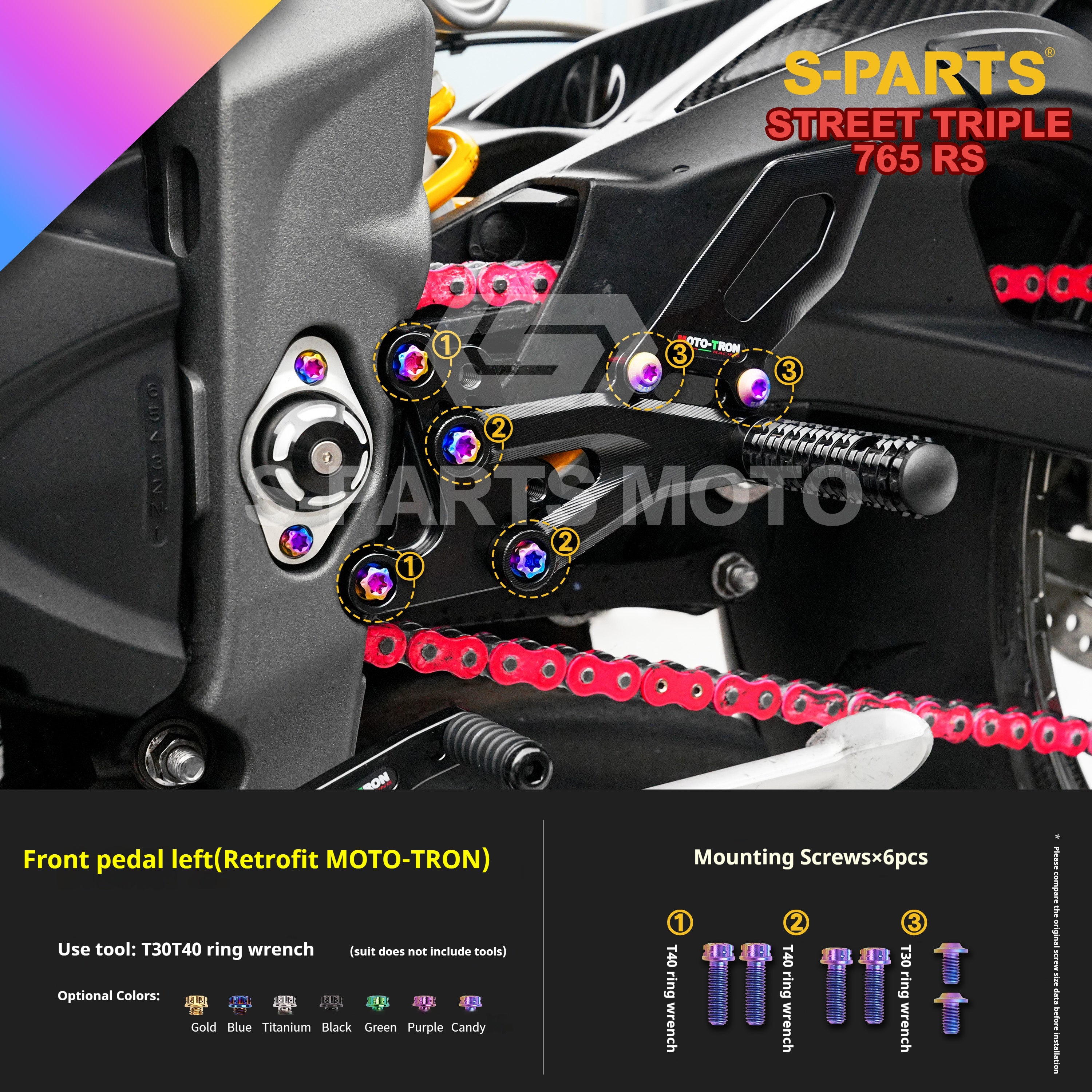 SPARTS Titanium Screw Set for Triumph Street Triple RS – Custom Candy Color & CNC Titanium Upgrade Kit