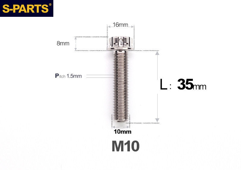 SPARTS M10 P1.5 A3 Series Titanium Bolt – Standard Head – 650°C Forged – S-Grade TC4 for E-Bikes, Motorcycles & Bicycles