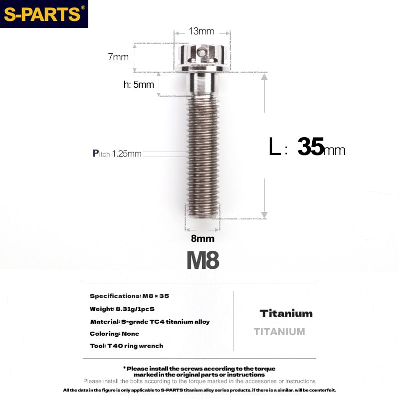 -PARTS M8 A3 Titanium Motorcycle Bolt – Multi-Length, Standard Head