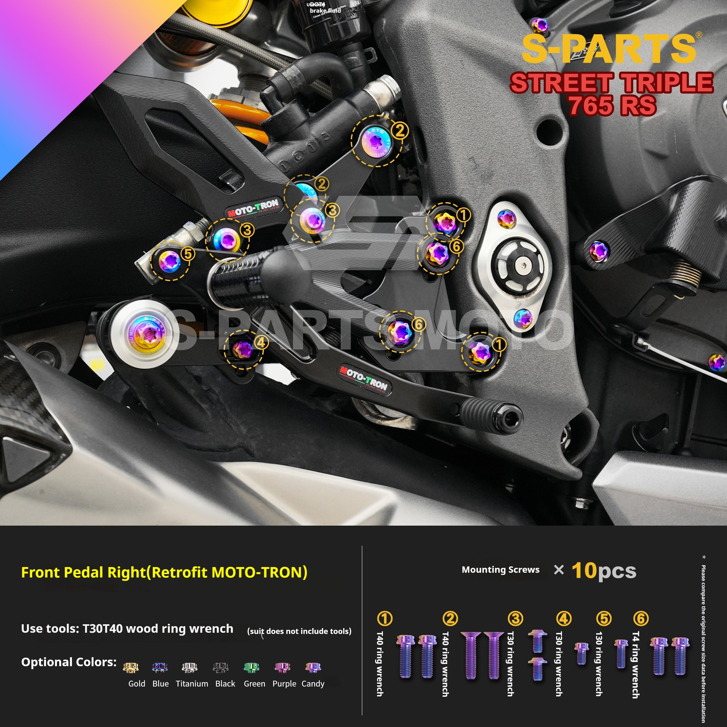 SPARTS Titanium Screw Set for Triumph Street Triple RS – Custom Candy Color & CNC Titanium Upgrade Kit