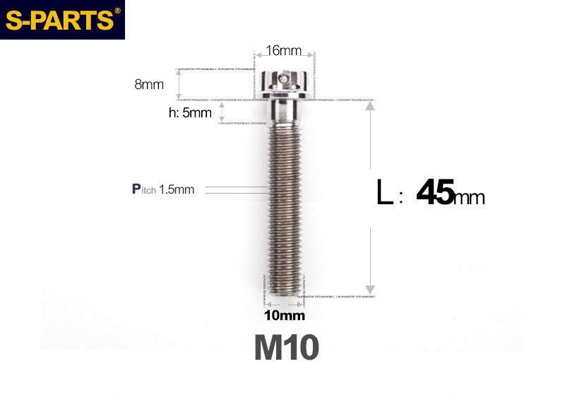 SPARTS M10 P1.5 A3 Series Titanium Bolt – Standard Head – 650°C Forged – S-Grade TC4 for E-Bikes, Motorcycles & Bicycles