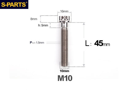 SPARTS M10 P1.5 A3 Series Titanium Bolt – Standard Head – 650°C Forged – S-Grade TC4 for E-Bikes, Motorcycles & Bicycles