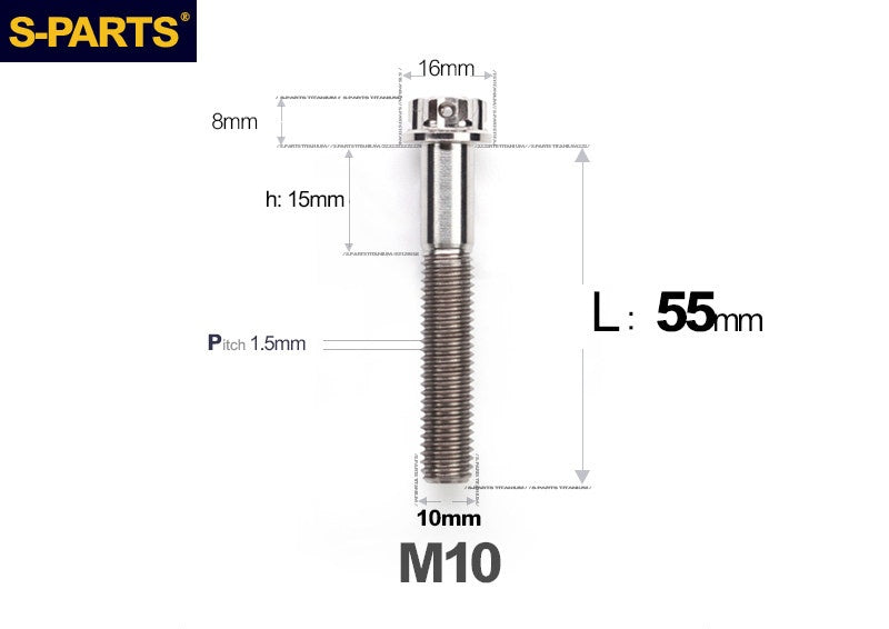 SPARTS M10 P1.5 A3 Series Titanium Bolt – Standard Head – 650°C Forged – S-Grade TC4 for E-Bikes, Motorcycles & Bicycles