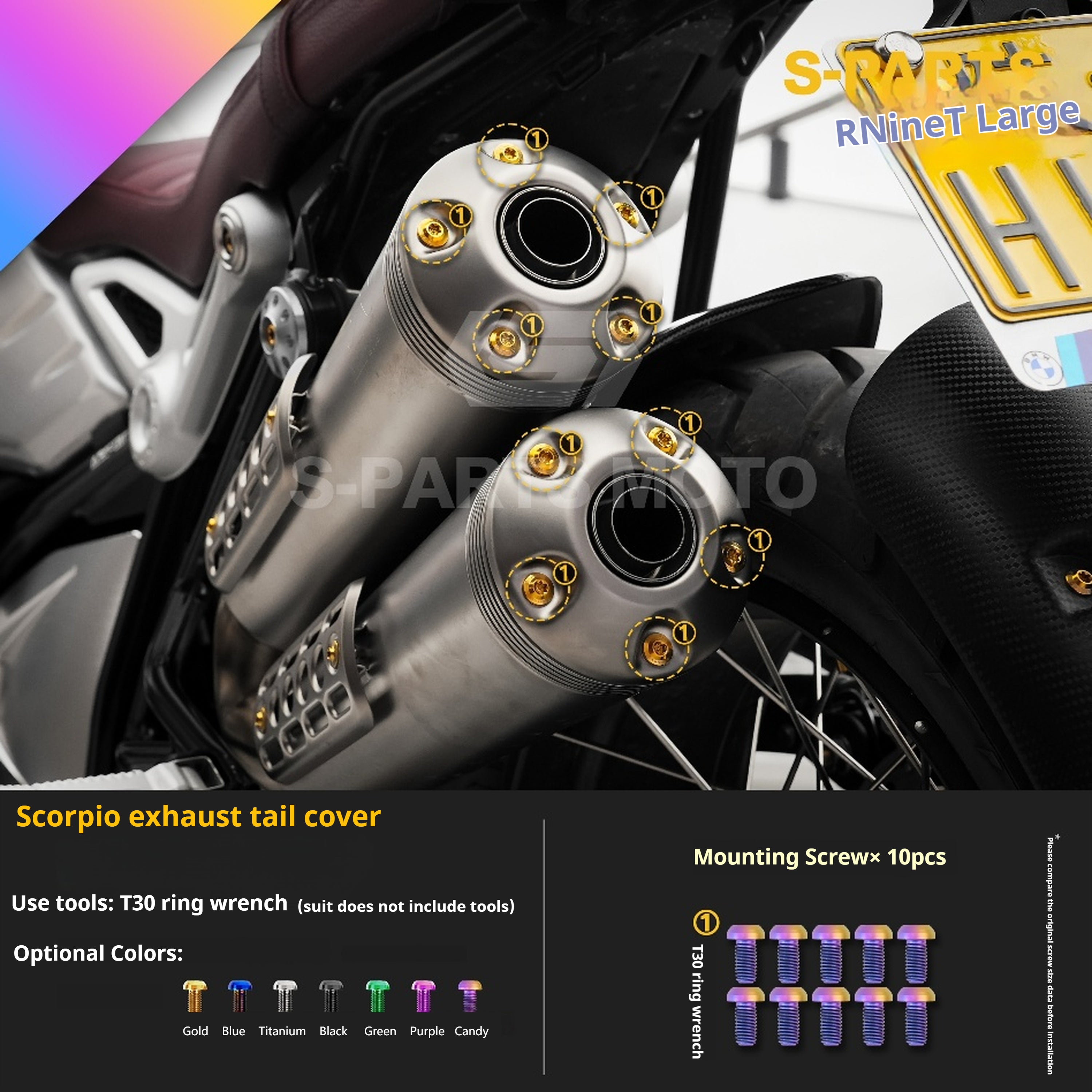 SPARTS BMW RnineT Titanium Alloy Screw Candy Color Kit for Motorcycle Modification