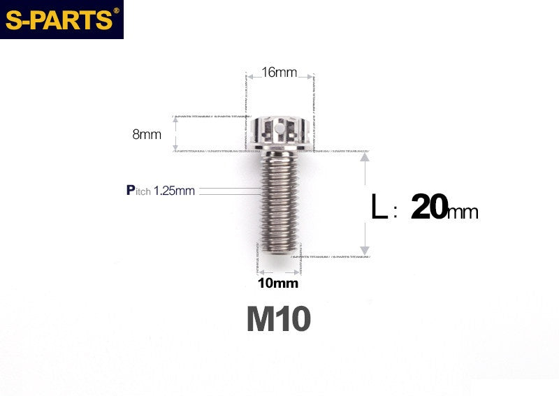 SPARTS M10 P1.25 A3 Series Standard Head Titanium Bolt | 650°C Forged | S-Grade TC4 | Motorcycle / E-Bike Upgrade