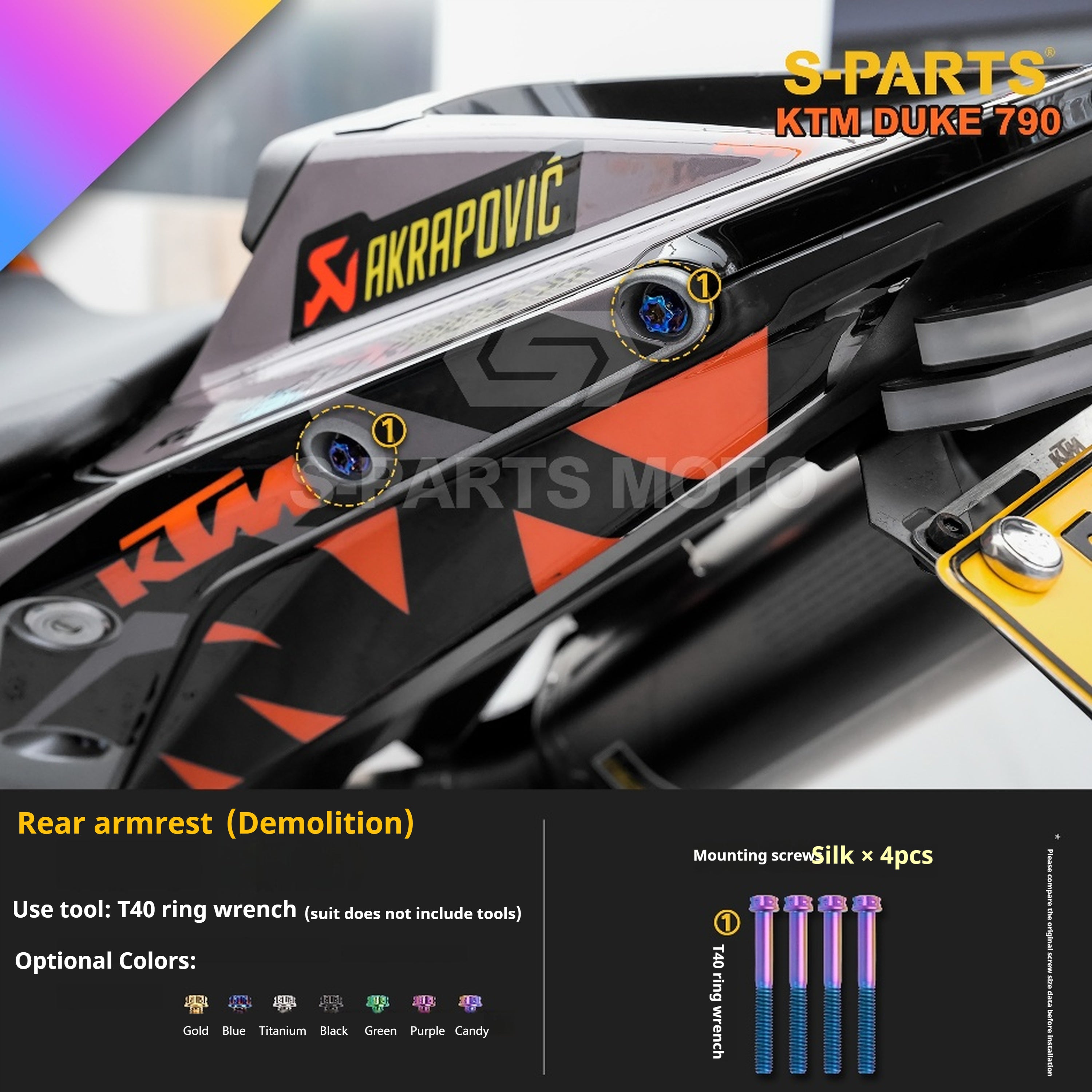 SPARTS Candy Color Titanium Bolt Kit for KTM DUKE 790 Disc Upgrade- Candy color