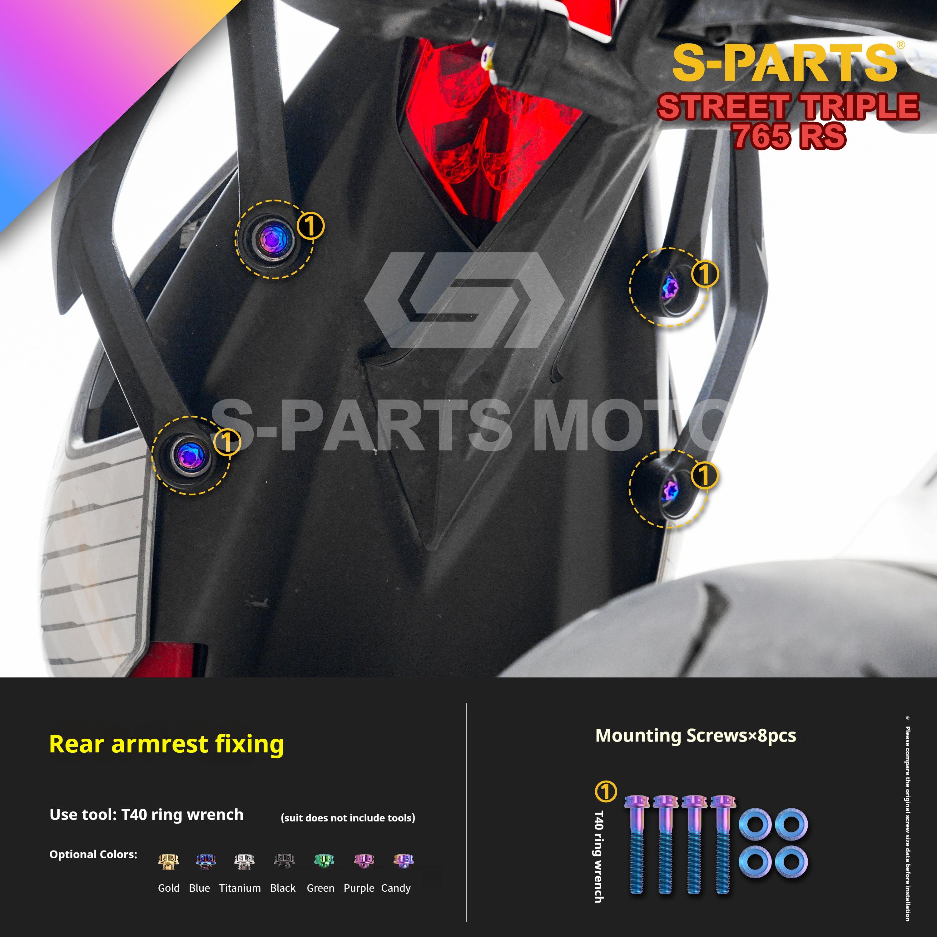 SPARTS Titanium Screw Set for Triumph Street Triple RS – Custom Candy Color & CNC Titanium Upgrade Kit