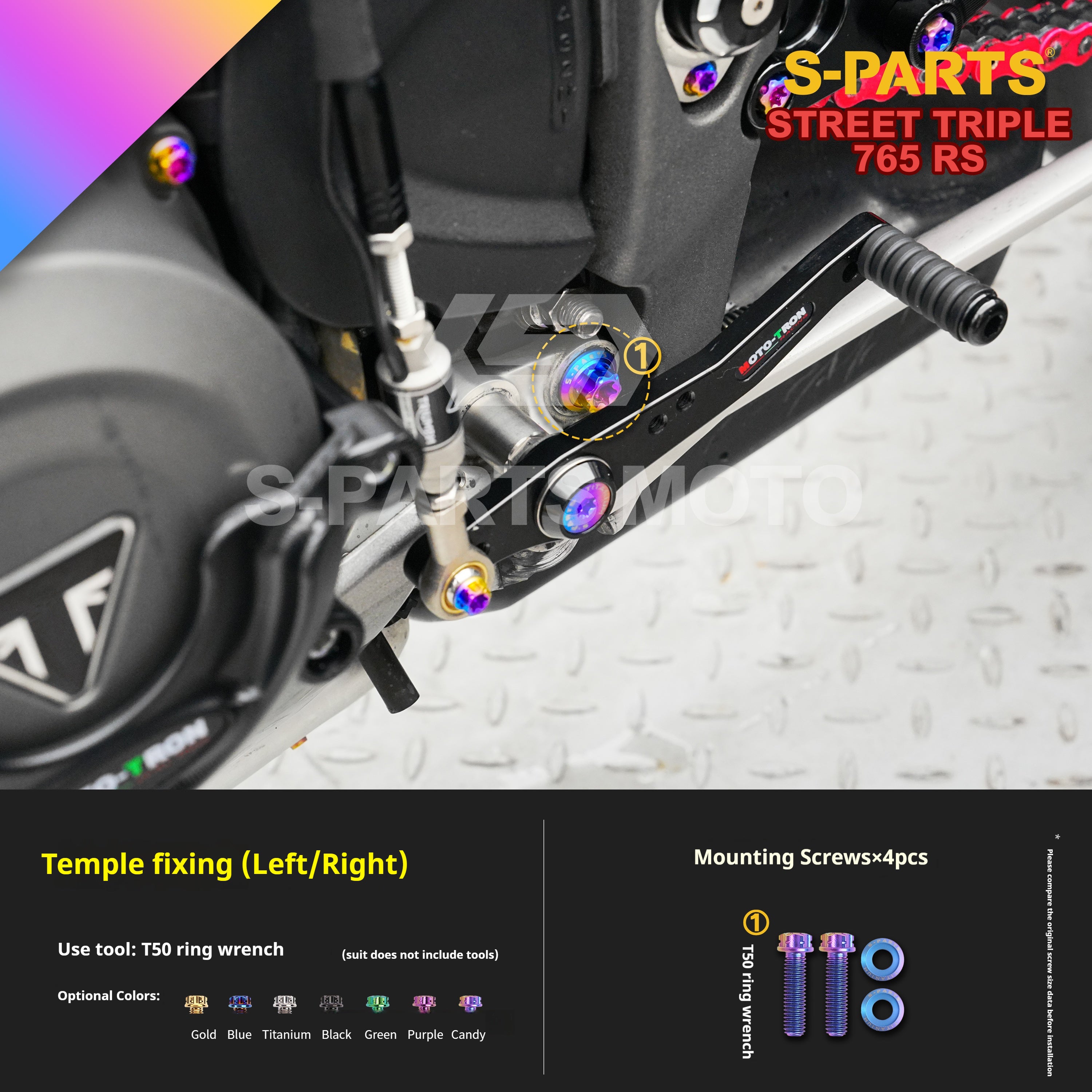 SPARTS Titanium Screw Set for Triumph Street Triple RS – Custom Candy Color & CNC Titanium Upgrade Kit