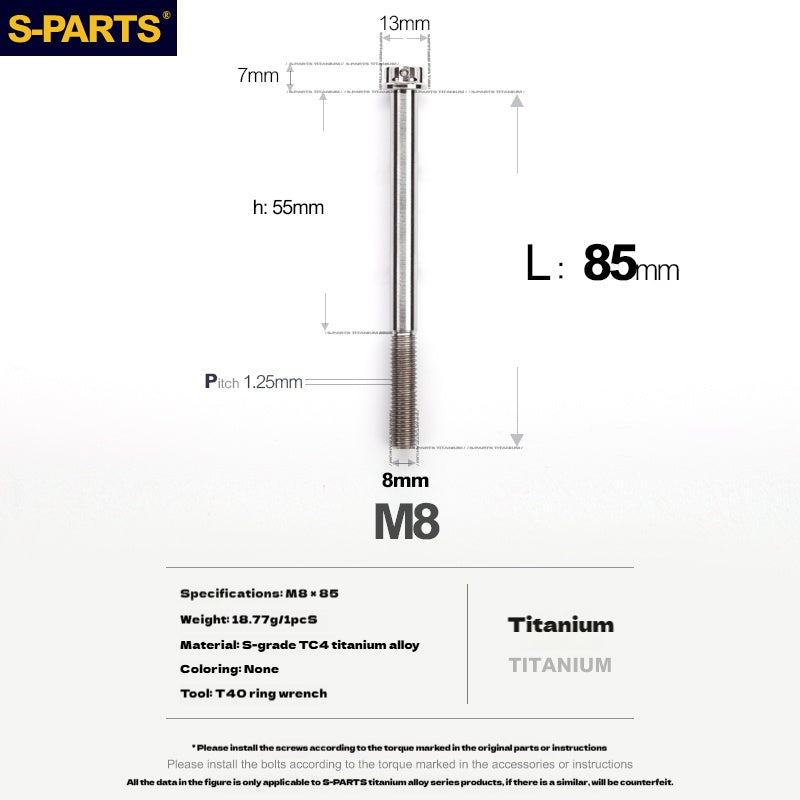 -PARTS M8 A3 Titanium Motorcycle Bolt – Multi-Length, Standard Head