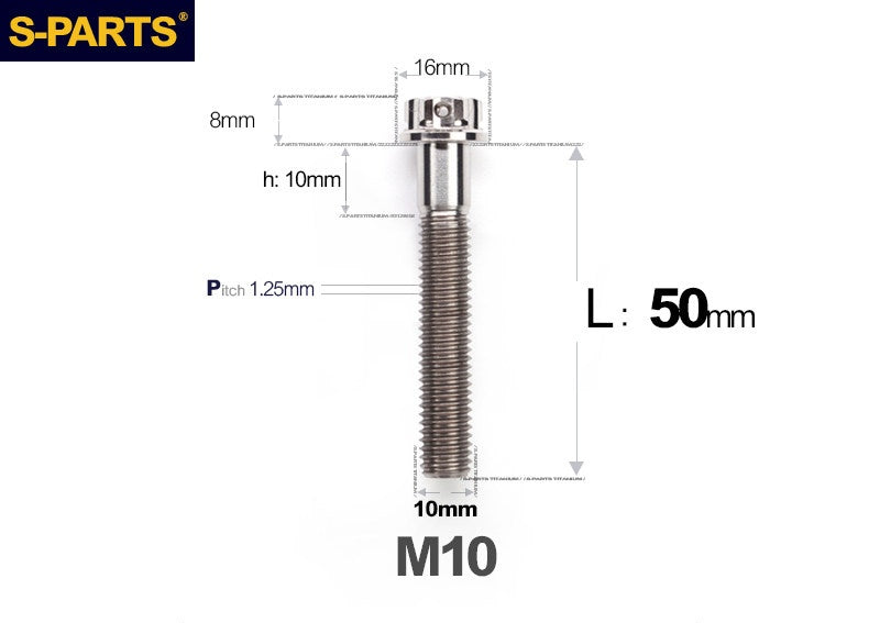 SPARTS M10 P1.25 A3 Series Standard Head Titanium Bolt | 650°C Forged | S-Grade TC4 | Motorcycle / E-Bike Upgrade