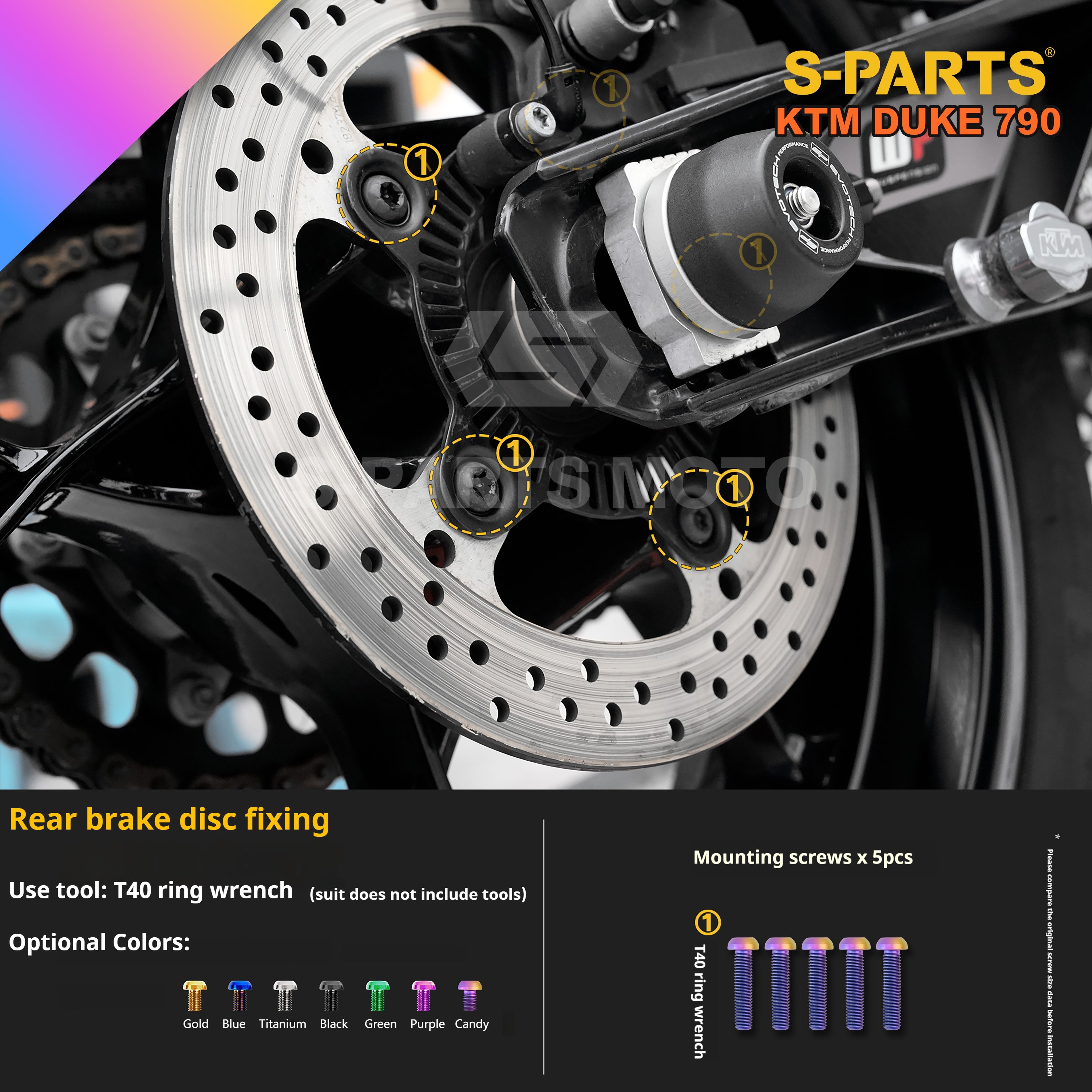 SPARTS Candy Color Titanium Bolt Kit for KTM DUKE 790 Disc Upgrade- Candy color