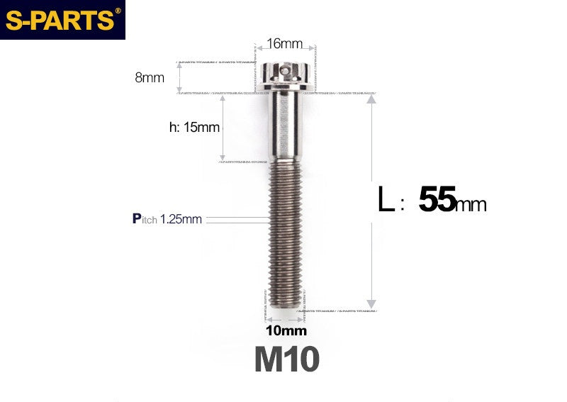 SPARTS M10 P1.25 A3 Series Standard Head Titanium Bolt | 650°C Forged | S-Grade TC4 | Motorcycle / E-Bike Upgrade